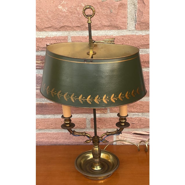 Antique French Bouilette Brass Metal Shade Table Lamp, 1930s For Sale - Image 6 of 14