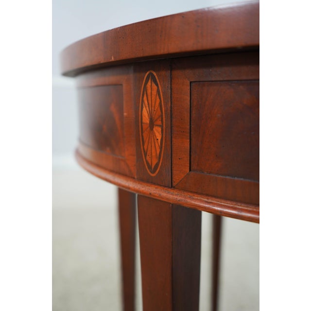 Wood Hekman Mahogany Inlaid Demilune Table For Sale - Image 7 of 12