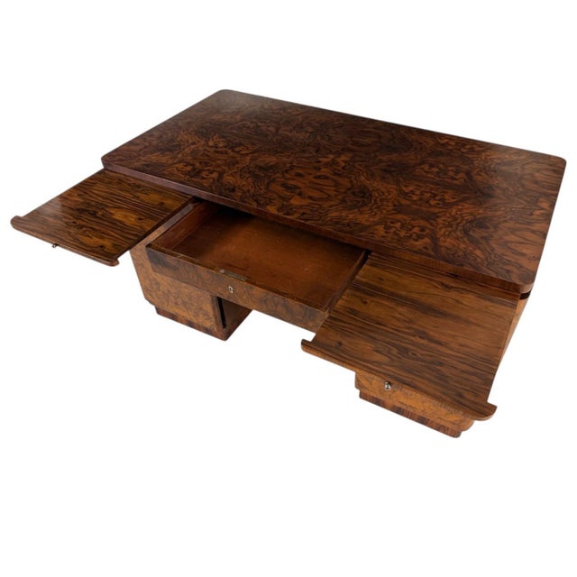 Art Deco Walnut Rosewood Burl Wood Desk, 1930 For Sale - Image 9 of 11