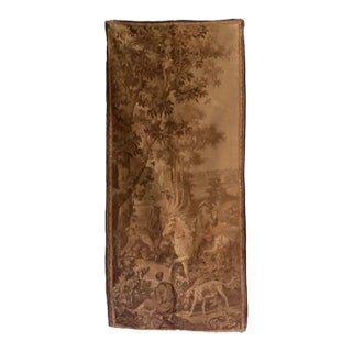 Antique French Aubusson Style Jacquard Woven Tapestry, Hunting Scene, 55" X 25" For Sale