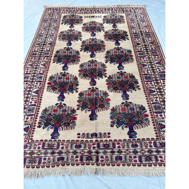 2000 - 2009 Pictorial Flower Ivory Vase Design Hand-Knotted Wool Rug - 6'10" X 9'7" For Sale - Image 5 of 13