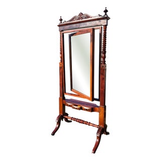 Antique Tilting Floor Mirror in Mahogany with Beveled Glass, 1870 For Sale