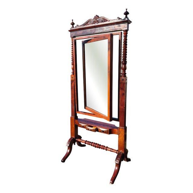 Antique Tilting Floor Mirror in Mahogany with Beveled Glass, 1870 For Sale