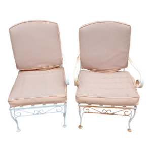 Vintage Wrought Iron Patio Lounge Chairs, a Pair