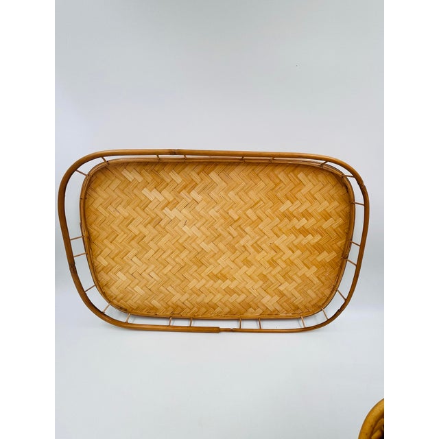 Wood 1970s Woven Bamboo and Rattan Gallery Trays - Set of 12 For Sale - Image 7 of 13