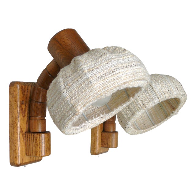 Wood Wall Lights with Fabric Shades from Fischer Leuchten, 1960s, Set of 2 For Sale