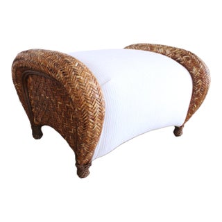 Vintage Rustic Rattan Ottoman/Custom Upolstery For Sale