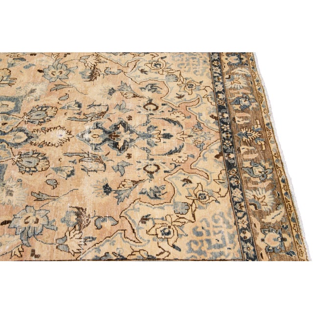 Beige Vintage Distressed Handmade Medallion Beige Wool Runner For Sale - Image 8 of 9