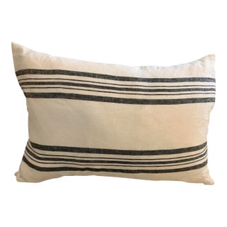 1990s Ralph Lauren Home Black Striped on White Linen Throw Pillow, Cover & Feathers Insert Pillow For Sale