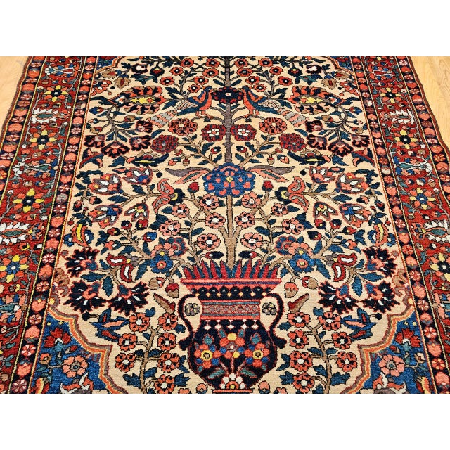 Antique Persian Bakhtiari Bibibaft Rug, Hand-Knotted Wool, The Tree of Life Pattern, Tan & Red, 5x7 For Sale - Image 12 of 18