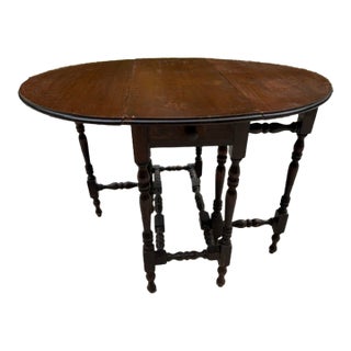 Antique Gateleg Drop Leaf Oval Dining Table With Drawer For Sale