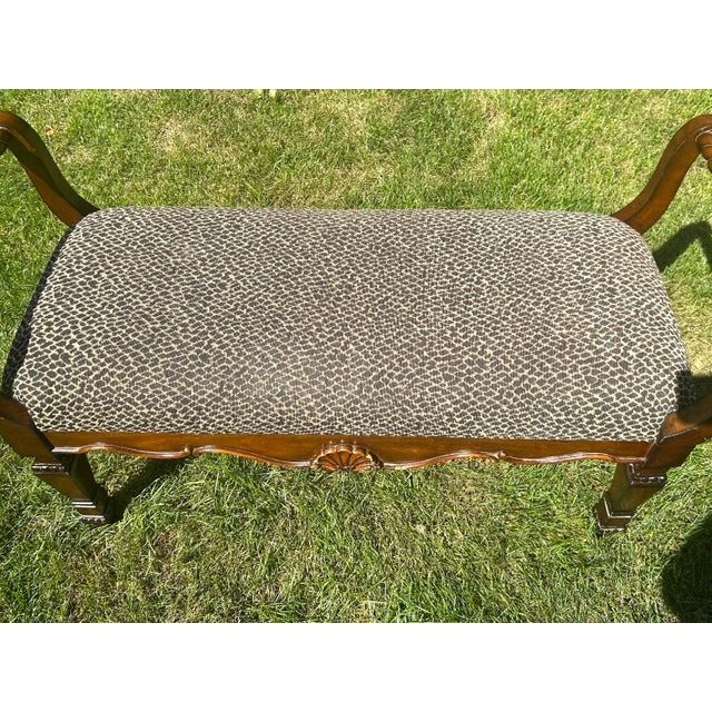 Vintage, Neoclassical-Style, Animal Print Upholstered, Window Bench, With Shell and Barley Twist Accents For Sale - Image 11 of 11