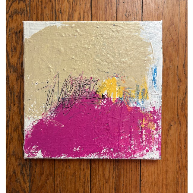 Acrylic, paint stick, and pencil on canvas, 12 x 12 x .75