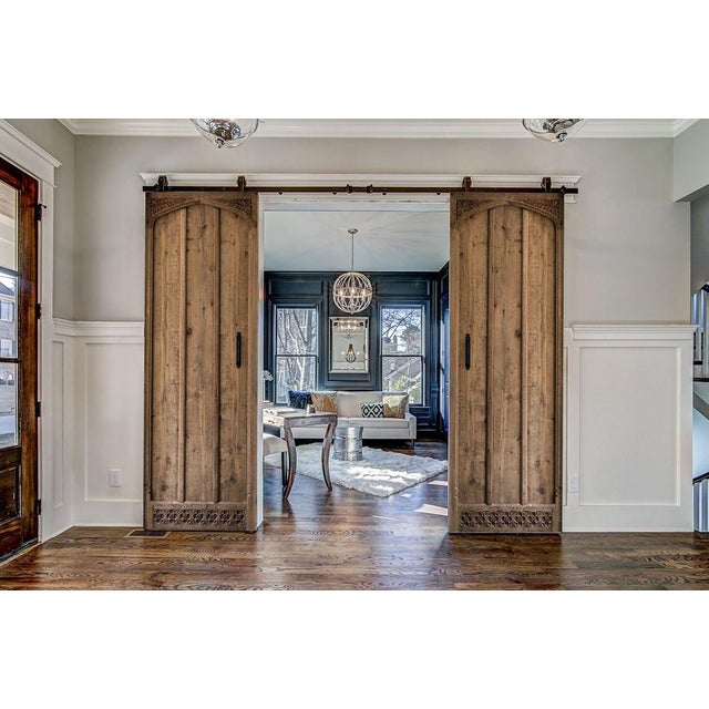 Not Yet Made - Made To Order Gothic Revival Solid Wood Plank Door – Arched Laurel & Rosette Carving For Sale - Image 5 of 10