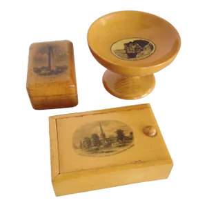 Antique Mauchline Ware Treen Souvenir Set Bunker Hill, Stratford, Giant's Causeway