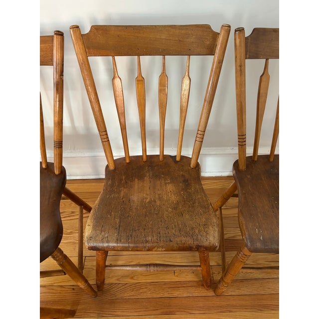 Antique Rustic Arrowback Windsor Dining Chairs Single Plank - A Set of Six For Sale - Image 11 of 12