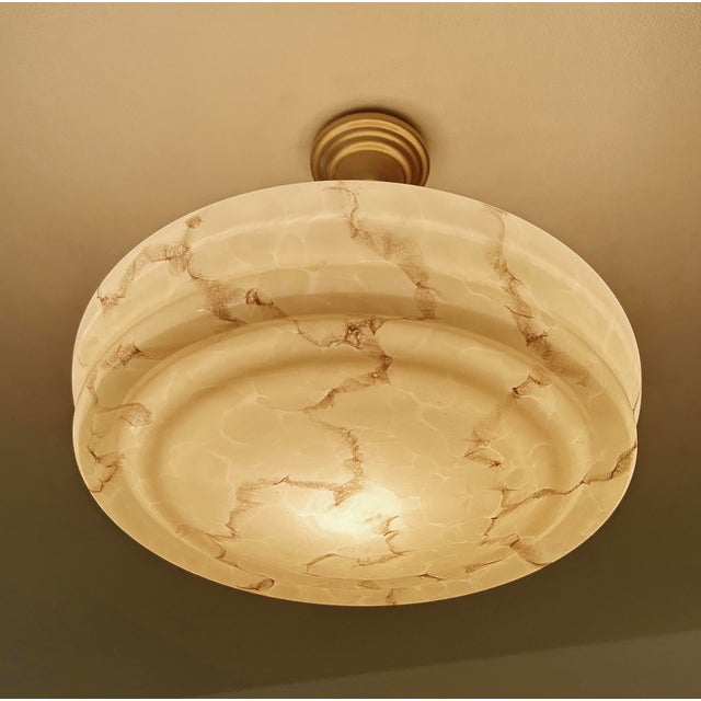 1950s Art Deco Ivory Marble Glass Pendant Light, 1930s For Sale - Image 5 of 18
