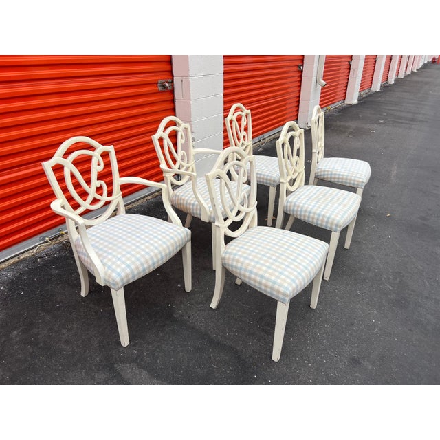 Hollywood Regency Set of 6 Vintage Custom Upholstered Dining Chairs For Sale - Image 3 of 9