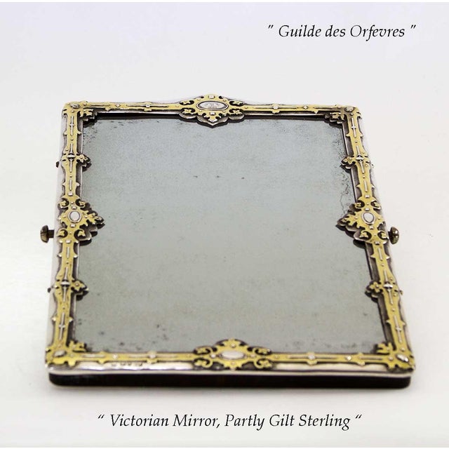 Victorian 1850 XIX Gem Sterling Silver, Partly Gilt Victorian Mirror For Sale - Image 3 of 12