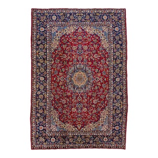 Vintage Handmade Kashan Red Wool Rug With Medallion Motif - 9'9'' x 14'3''. For Sale