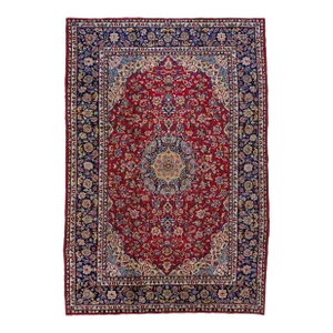 Vintage Handmade Kashan Red Wool Rug With Medallion Motif - 9'9'' x 14'3''.