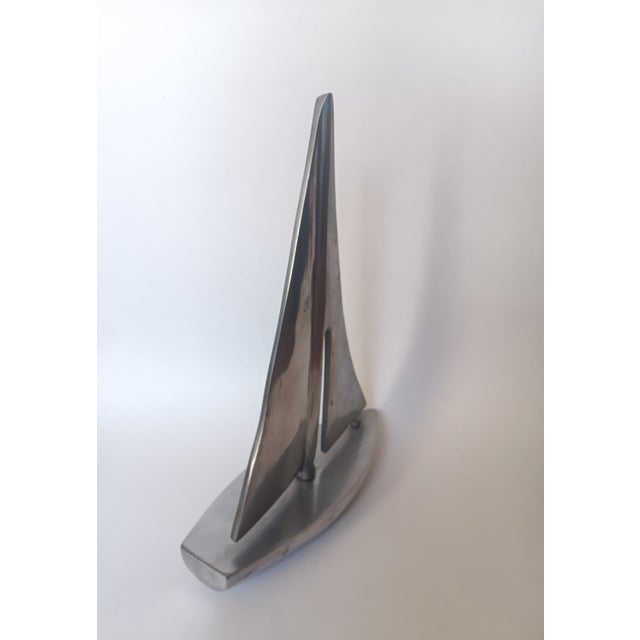 Metal Vintage French Aluminium Sailboat Figurine, 1970s For Sale - Image 7 of 8