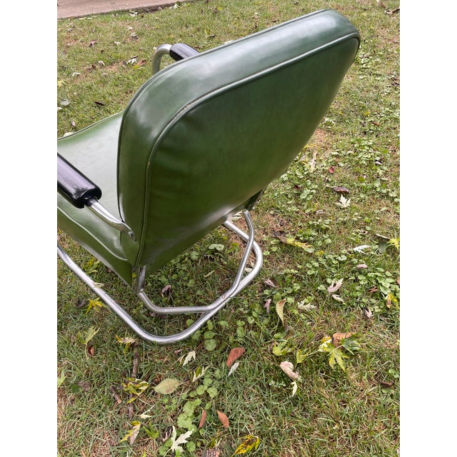 1930s Namco Art Deco Industrial Green Vinyl & Chrome Lounge Chair For Sale - Image 4 of 11