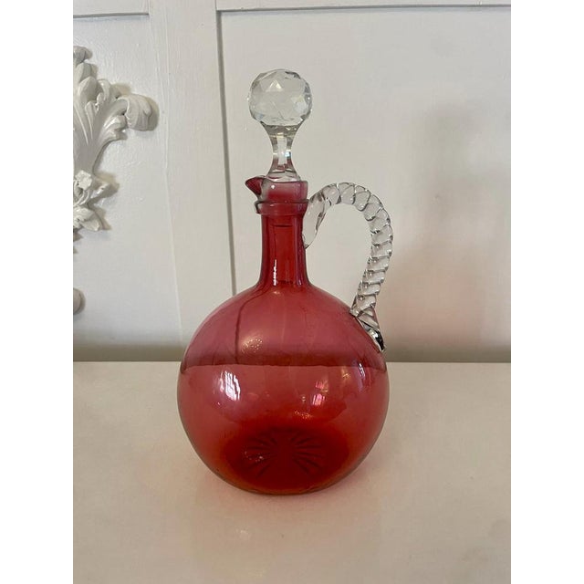Antique Victorian Cranberry Glass Decanter, 1860s For Sale - Image 6 of 7