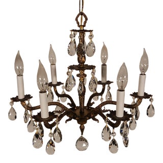 Vintage 1960s French Brass 6 Arm 6 Lite Darlingest Cut Lead Crystal Chandelier For Sale