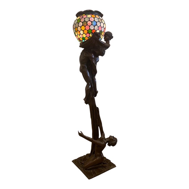 1900s Art Nouveau Bronze Floor Lamp, After Gustave Gurschner For Sale
