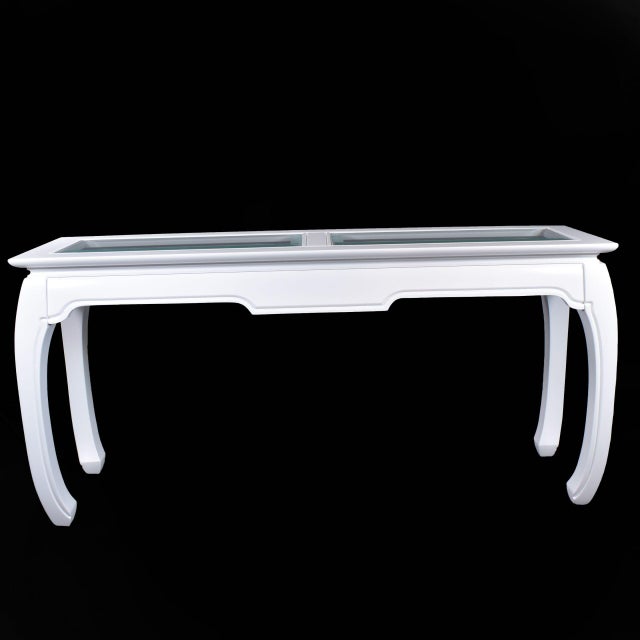 Ming Style White Console in nice as found vintage condition. There are minor imperfections to the NEWLY lacquered finish....