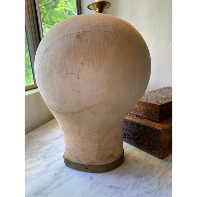 French Vintage Mannequin Head Canvas Millinery Hat Shop Display For Sale - Image 3 of 10