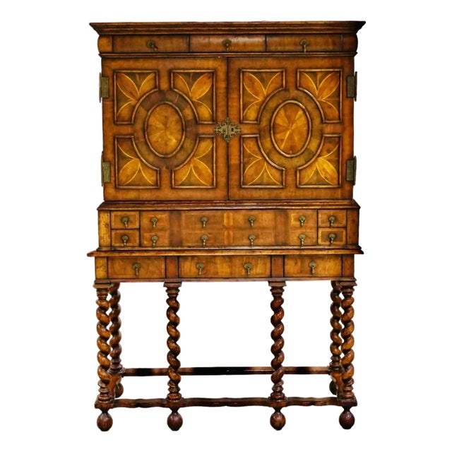 Jonathan Charles Secretary Windsor Collection William and Mary Walnut Cabinet on Stand With Oyster Veneers 20th C For Sale