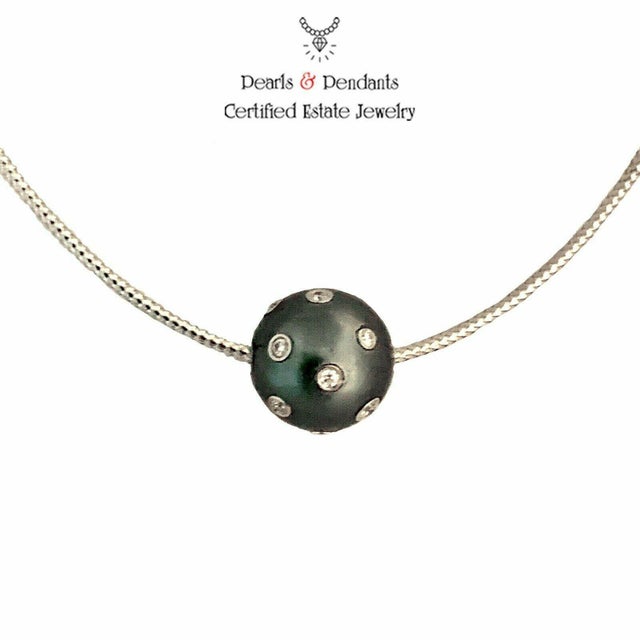 Diamond Tahitian South Sea Pearl Necklace 0.5 TCW 14k Gold Certified For Sale In New York - Image 6 of 7