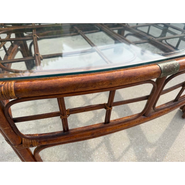 Vintage Tortoise Bamboo Rattan Square Coffee Table With Glass Top For Sale - Image 9 of 12