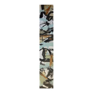 Christiane Corcelle "Whispers of the Forest 4" Mixed Media on Canvas, Tall Narrow Abstract Painting in Pale Blue and Black, 2024 For Sale
