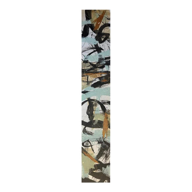 Christiane Corcelle "Whispers of the Forest 4" Mixed Media on Canvas, Tall Narrow Abstract Painting in Pale Blue and Black, 2024 For Sale
