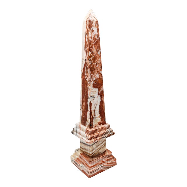 Big Obelisk in Red and White Italian Marble, Italy, 1970s For Sale