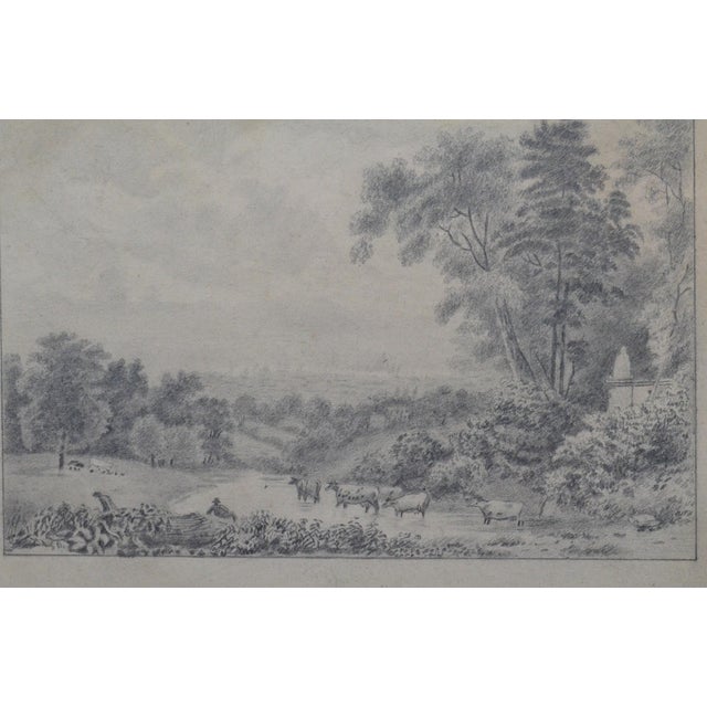 Beaux-Arts 19th Century European School Pastoral Landscape With Cattle, Graphite Drawing For Sale - Image 3 of 10