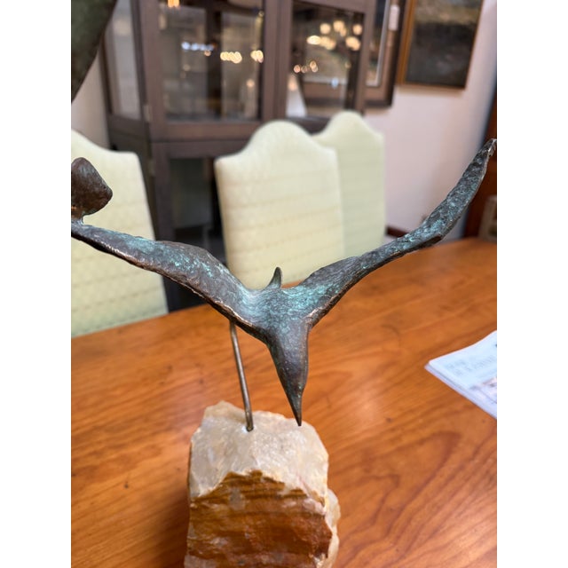 Gold Curtis Jere Style Birds in Flight Brass Sculpture on Onxy, Mid 20th Century For Sale - Image 8 of 12