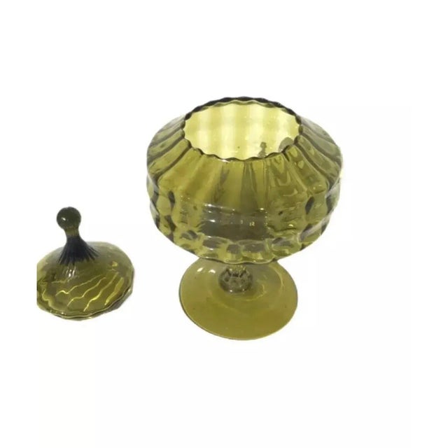 Mid-Century Modern Vintage Mid Century Modern Italian Empoli Blown Glass Apothecary Jar Green Italy. For Sale - Image 3 of 7