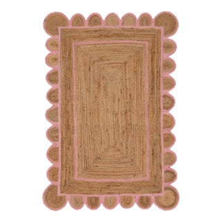 Scallop Jute Light PInk Hand Made Rug - 2'x4' For Sale