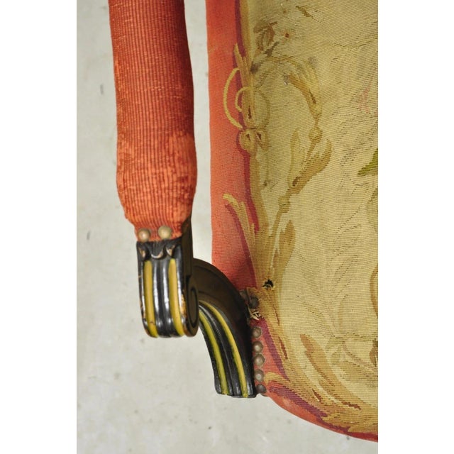 Antique French Empire Black Ebonized Walnut Needlepoint Parlor Arm Chair For Sale - Image 11 of 12