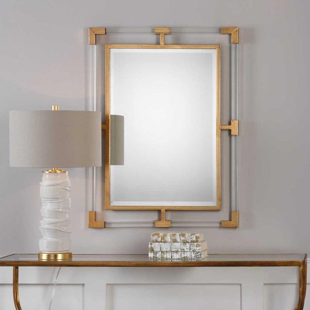 New Gold W/ Acrylic Bars Mirror For Sale - Image 4 of 5