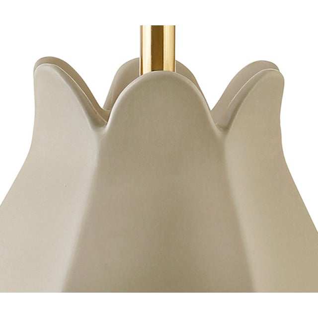 2020s Matthew Izzo Home Mae Beige Glaze Ceramic Table Lamp With Brass Accents and Shade For Sale - Image 5 of 6