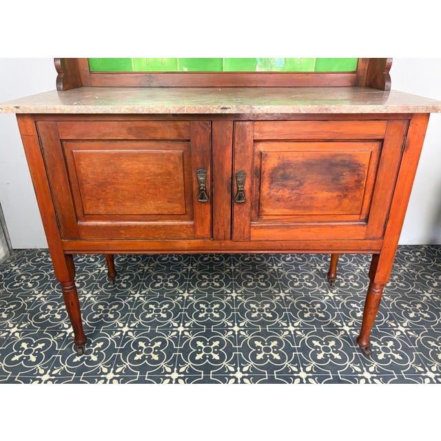 Art Nouveau Edwardian Washstand with Tiled Splashback and Marble Top Wash Basin, 1900 For Sale - Image 14 of 18