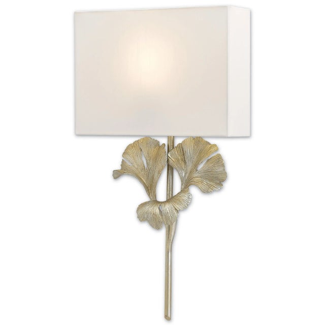 Transitional Currey & Company Gingko Wall Sconce, Silver For Sale - Image 3 of 4