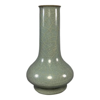 Antique Chinese Celadon Long‑Neck Crackle‑Glaze Vase, Collectible Antique For Sale