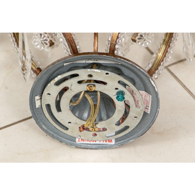 Metal Vintage Crystal and Bronze Finished Niermann Weeks Style Two-Arm Wall Sconces—Set of Four For Sale - Image 7 of 7