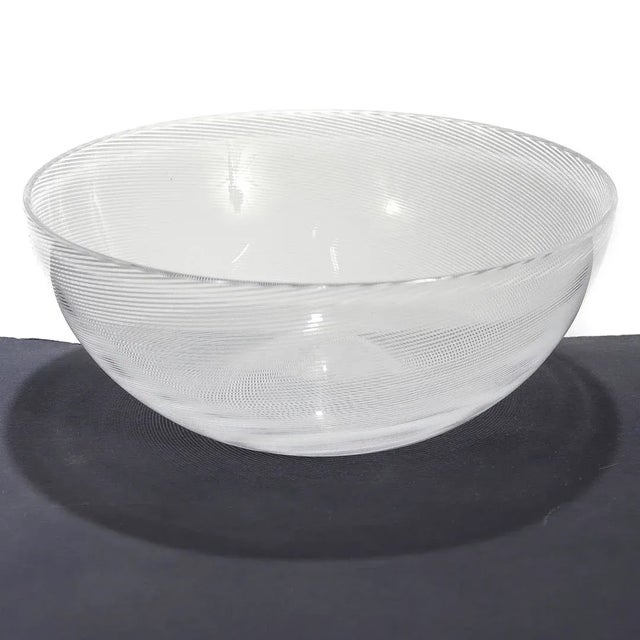 Modern 1980's Signed Venini White Mezza Filigrana Murano Glass Bowl For Sale - Image 3 of 7